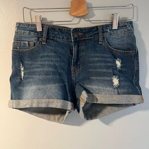 BDG Blue Jean Shorts with Distressed Details and Cuffed Hem